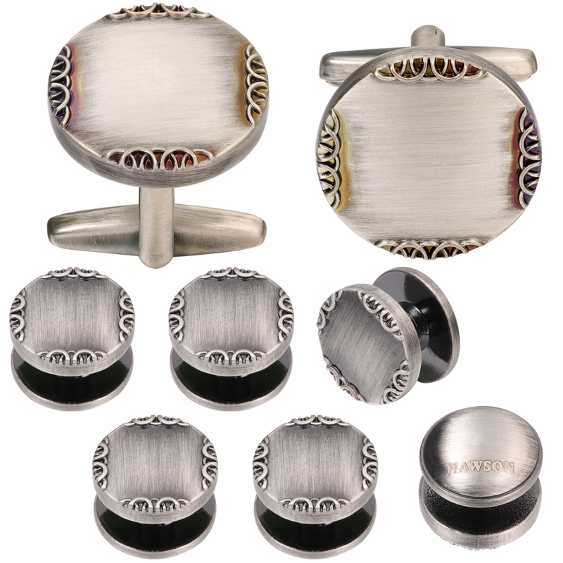 Cufflinks Silver Set - ใหม่โบราณเงินสี Cufflink และ Studs สำหรับ Men