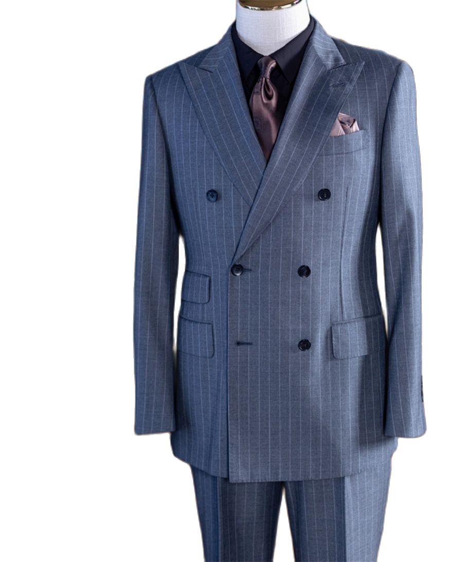 Men'S Formal Wear In Wedding - ชุดสูทผู้ชายสีเทาลายทางแบบกระดุมสองแถว คลาสสิก 2 ชิ้น เสื้อสูทและกางเกง ชุดธุรกิจสั่งตัดได้