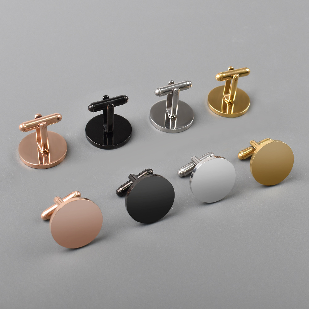 Cufflinks Silver Set - ชุดกระดุมข้อมือโลหะแฟชั่นผู้ชาย 2 ชิ้น/ชุด แบบเรียบง่าย สีทอง สีเงิน