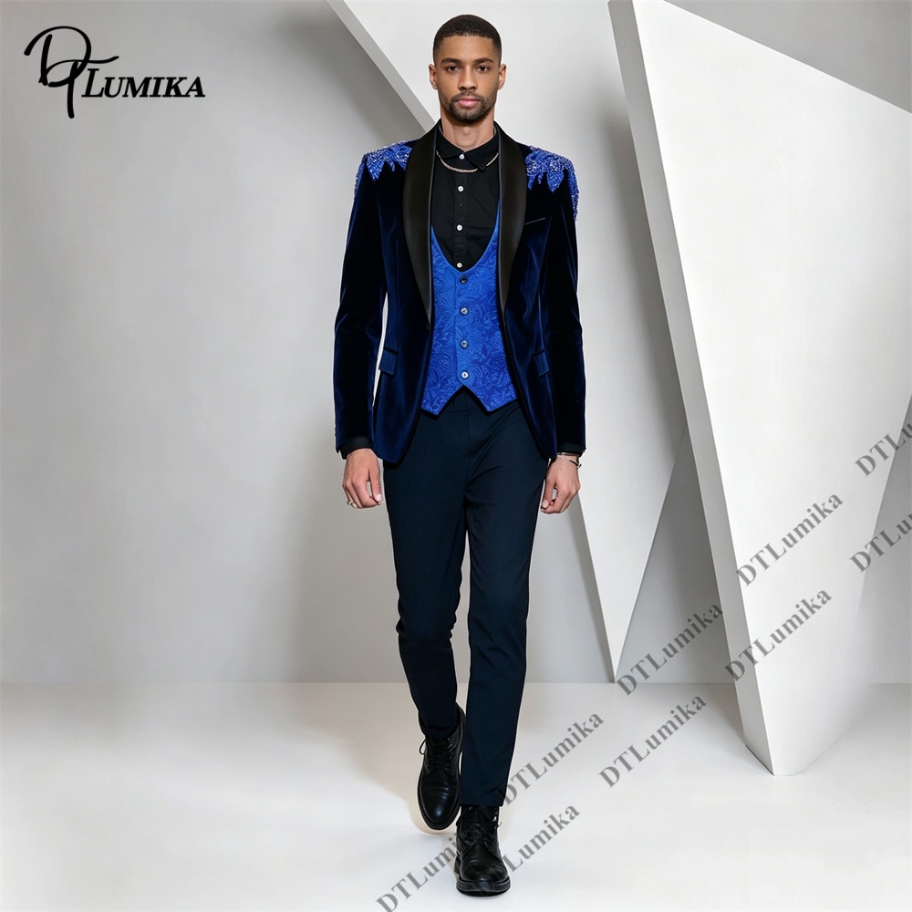 Men'S Formal Wear In Wedding - ชุดสูทผู้ชาย Peagent 3 ชิ้น ผ้ากำมะหยี่ สีดำ