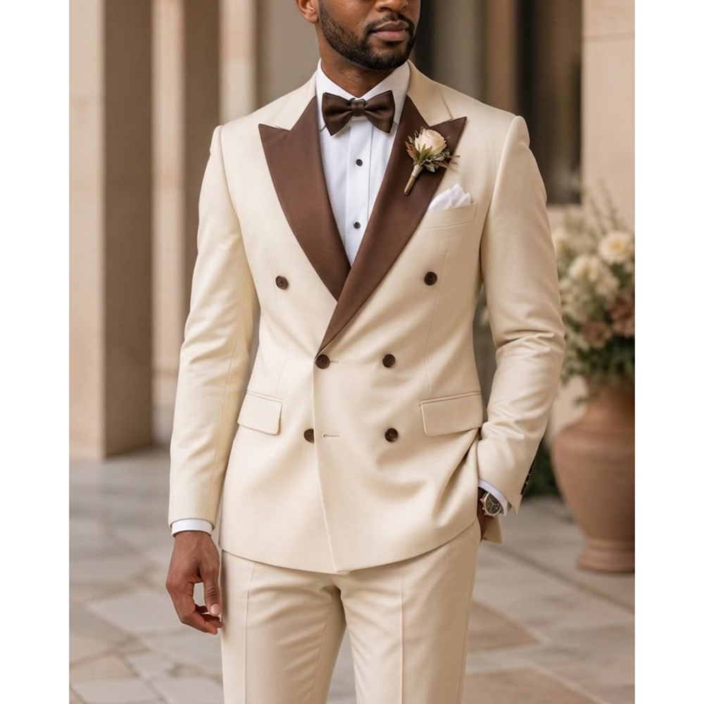 Men'S Formal Wear In Wedding - ชุดทักซิโด้ผู้ชายแบบกระดุมสองแถว แฟชั่นปกแหลม สำหรับงานแต่งงาน งานพรอม งานเลี้ยง ชุดสูท