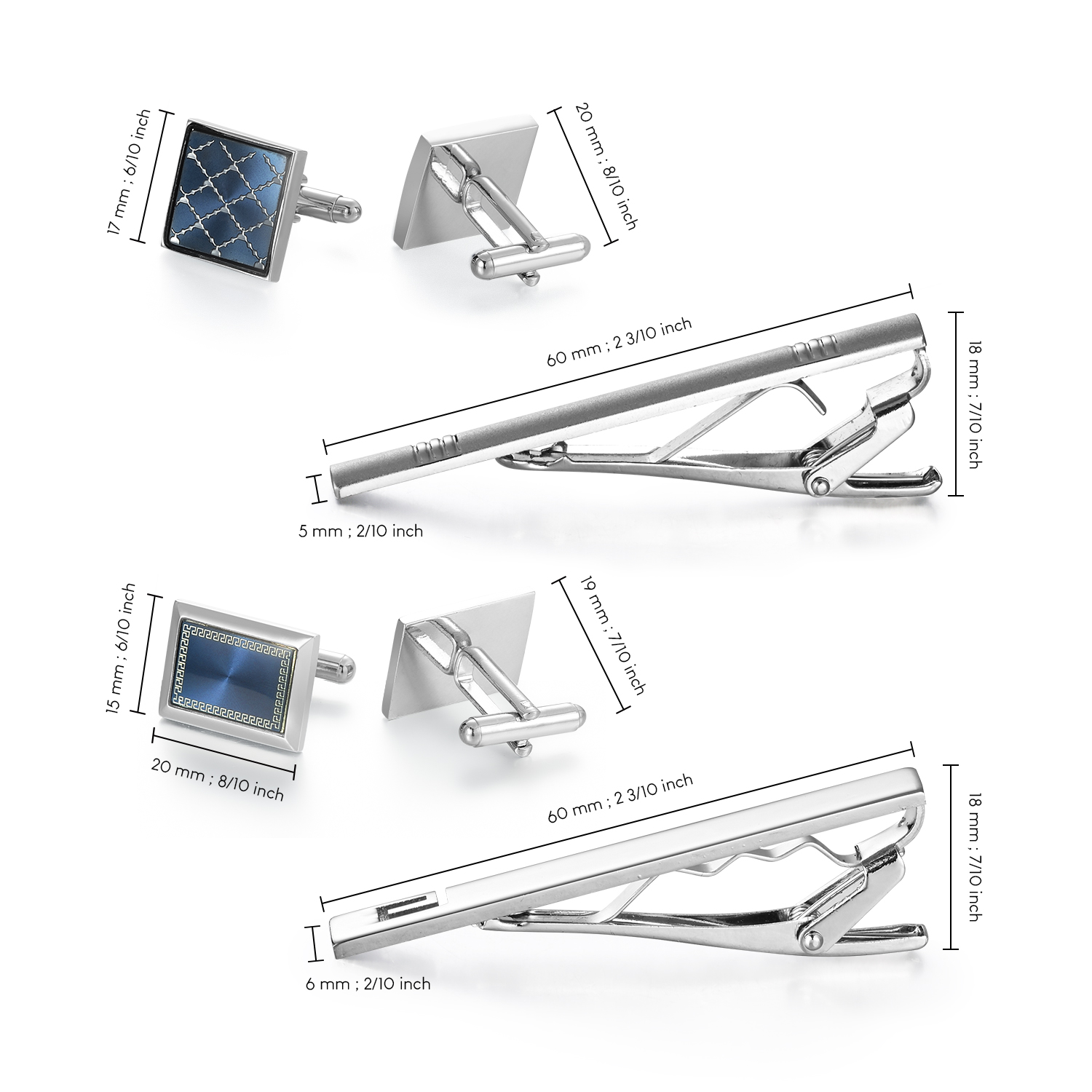 ชุดคลิปหนีบเนคไทและกระดุมข้อมื - Cufflinks Silver Set บทวิจารณ์และราคา