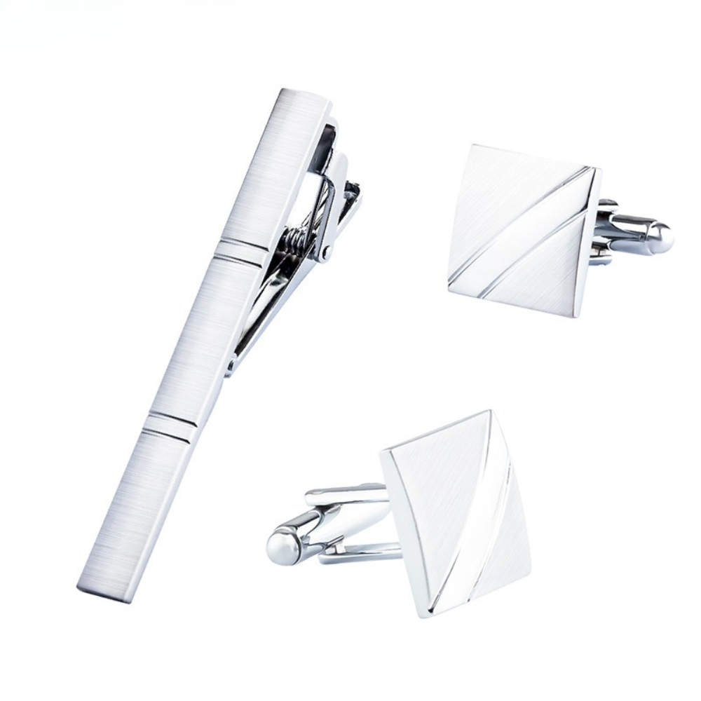 ชุดเซ็ตเข็มกลัดเนคไทและกระดุมข - Cufflinks Silver Set บทวิจารณ์และราคา