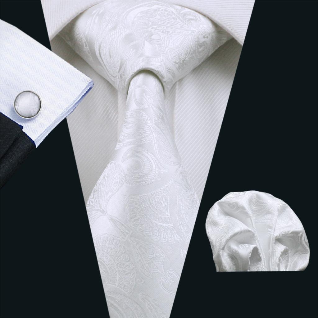 FA-393 ชาย Tie สีขาว Paisley ผ - Cufflinks Silver Set บทวิจารณ์และราคา
