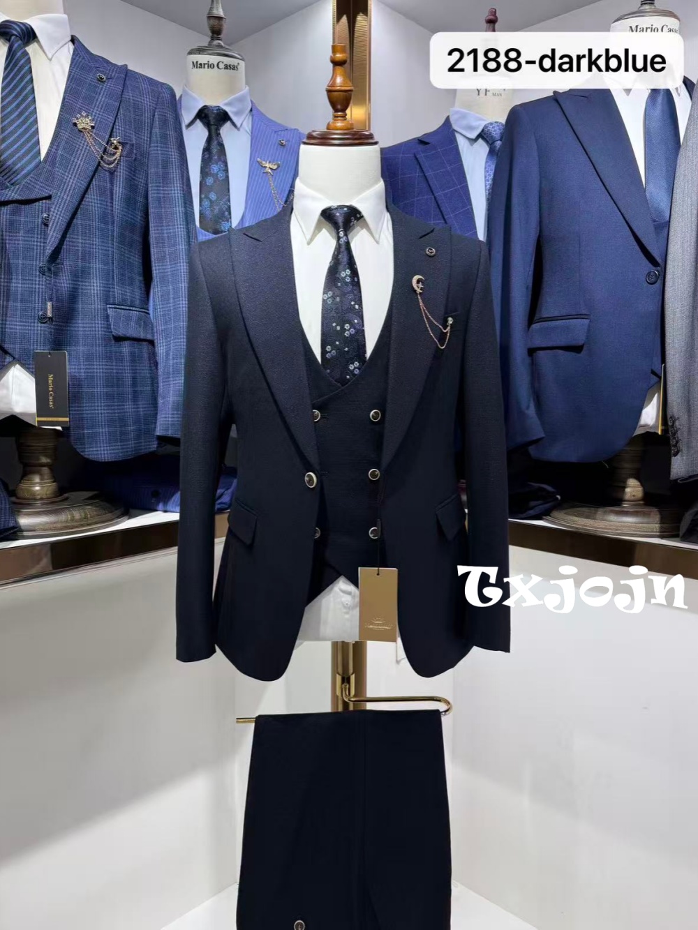 ชุดสูทผู้ชายสีน้ำเงินเข้ม 3 ชิ - Men Formal Wear Wedding Guest บทวิจารณ์และราคา